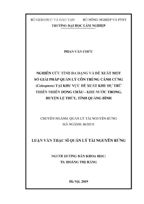 Luận văn thạc sĩ hay nghiên cứu tính đa dạng và đề xuất một số giải pháp quản lý côn trùng bộ cánh cứng coleoptera tại khu vực đề xuất thành lập khu dự trữ thiên nhiên động châu khe nước trong
