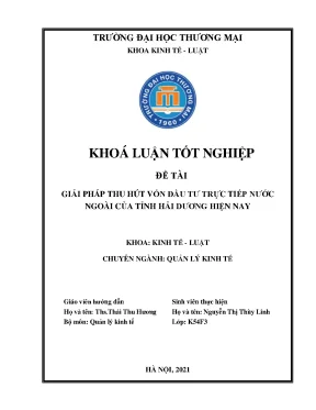 Khóa luận giải pháp thu hút vốn đầu tư trực tiếp nước ngoài tại tỉnh hải dương hiện nay