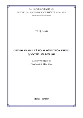 Luận văn thạc sĩ chế độ an sinh xã hội ở nông thôn trung quốc từ 1978 đến 2018