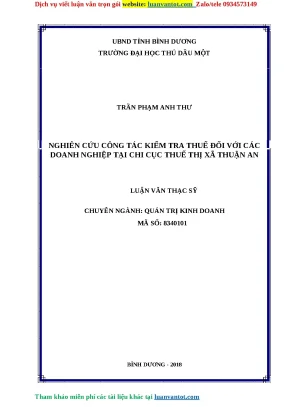 Nghiên cứu công tác kiểm tra thuế đối với các doanh nghiệp tại chi cục thuế thị xã thuận an luận văn thạc sỹ