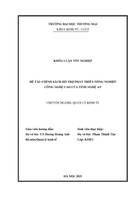 Khóa luận chính sách hỗ trợ phát triển nông nghiệp công nghệ cao của tỉnh nghệ an