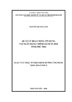 Luận văn thạc sĩ hay quản lý hoạt động tín dụng tại ngân hàng chính sách xã hội tỉnh phú thọ