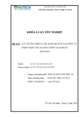 Luận văn thạc sĩ hay xây dựng chiến lược kinh doanh tại công ty tnhh tmdvxnk mạnh cường giai đoạn 2016 2018