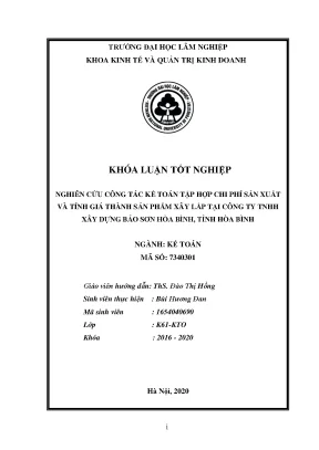 Khóa luận tốt nghiệp nghiên cứu công tác kế toán tập hợp chi phí sản xuất và tính giá thành sản phẩm xây lắp tại công ty tnhh xây dựng bảo sơn hòa bình tỉnh hòa bình
