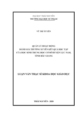 Luận văn thạc sĩ hay quản lý hoạt động đánh giá thường xuyên kết quả học tập của học sinh trung học cơ sở huyện lục nam tỉnh bắc giang