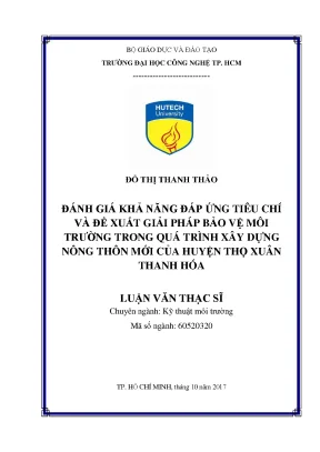 Luận văn thạc sĩ kỹ thuật môi trường đánh giá khả năng đáp ứng tiêu chí và đề xuất giải pháp bảo vệ môi trường trong quá trình xây dựng nông thôn mới của huyện thọ xuân thanh hóa