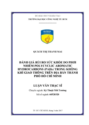 Luận văn thạc sĩ kỹ thuật môi trường đánh giá rủi ro sức khỏe do phơi nhiễm polycyclic aromatic hydrocarbons pahs trong không khí giao thông trên địa bàn thành phố hồ chí minh