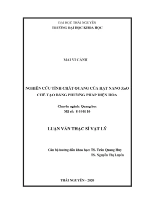 Luận văn thạc sĩ hay nghiên cứu tính chất quang của hạt nano zno chế tạo bằng phương pháp điện hóa
