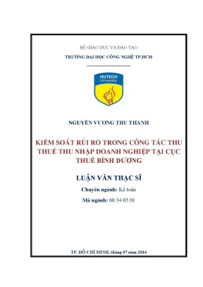 Luận văn thạc sĩ kế toán kiểm soát rủi ro trong công tác thu thuế thu nhập doanh nghiệp tại cục thuế tỉnh bình dương