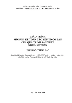 Giáo trình mô đun kế toán các yếu tố cơ bản của quá trình sản xuất nghề kế toán trình độ trung cấp trường cđ kinh tế kỹ thuật bạc liêu