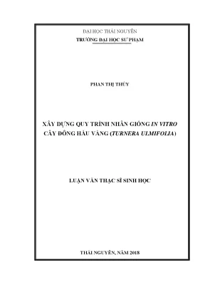 Luận văn thạc sĩ hay xây dựng quy trình nhân giống in vitro cây đông hầu vàng turnera ulmifolia