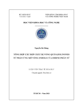 Luận văn thạc sĩ tổng hợp các hợp chất dị vòng quinazolinones từ phản ứng mở vòng indole của iodine phân tử