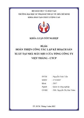 Khóa luận tốt nghiệp hoàn thiện công tác lập kế hoạch sản xuất tại nhà máy sợi 1 của tổng công ty việt thắng ctcp