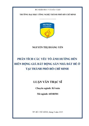 Luận văn thạc sĩ hay phân tích các yếu tố ảnh hưởng đến biến động giá bất động sản nhà đất để ở tại thành phố hồ chí minh