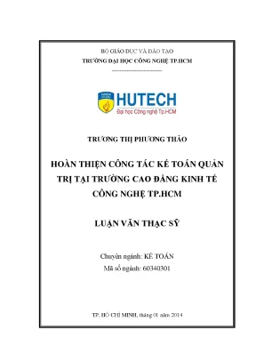 Luận văn thạc sĩ kế toán hoàn thiện công tác kế toán quản trị tại trường cao đẳng kinh tế công nghệ tp hcm