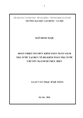Luận văn thạc sĩ hoàn thiện tổ chức kiểm toán ngân sách nhà nước tại bộ y tế do kiểm toán nhà nước chuyên ngành iii thực hiện