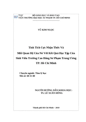 Luận văn thạc sỹ tính tích cực nhận thức và mối quan hệ của nó với kết quả học tập của sinh viên trường cao đẳng sư phạm trung ương tp hồ chí minh