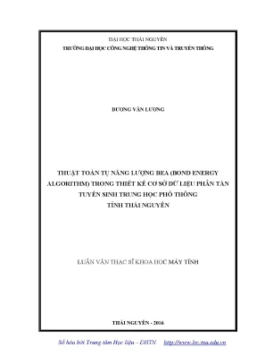 Luận văn thạc sĩ hay thuật toán tụ năng lượng bea bond energy algorithm trong thiết kế cơ sở dữ liệu phân tán tuyển sinh trung học phổ thông tỉnh thái nguyên