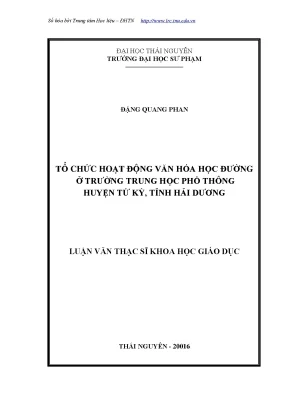 Luận văn thạc sĩ hay tổ chức hoạt động văn hóa học đường ở trường trung học phổ thông huyện tứ kỳ tỉnh hải dương