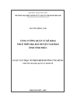 Luận văn thạc sĩ hay tăng cường quản lý kê khai thuế trên địa bàn huyện tam đảo tỉnh vĩnh phúc