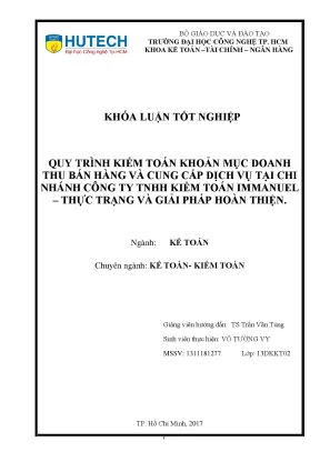 Luận văn thạc sĩ hay quy trình kiểm toán khoản mục doanh thu bán hàng và cung cấp dịch vụ tại chi nhánh công ty tnhh kiểm toán immanuel thực trạng và giải pháp hoàn thiện