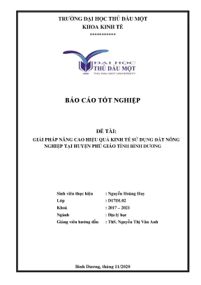 Bài thu hoạch giải pháp nâng cao hiệu quả kinh tế sử dụng đất nông nghiệp tại huyện phú giáo tỉnh bình dương