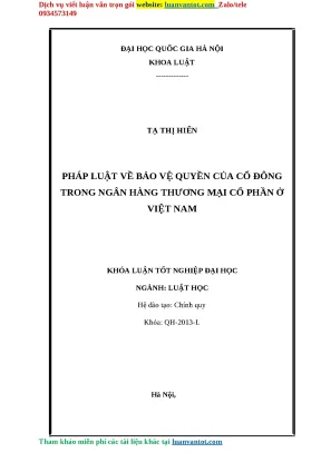 Pháp luật về bảo vệ quyền của cổ đông trong ngân hàng thương mại cổ phần ở việt nam khóa luận tốt nghiệp