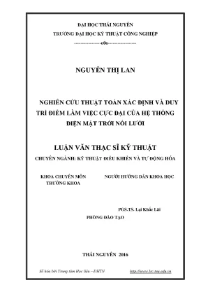 Luận văn thạc sĩ hay nghiên cứu thuật toán xác định và duy trì điểm làm việc cực đại của hệ thống điện mặt trời nối lưới