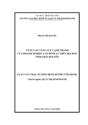 Luận văn thạc sĩ hay nâng cao năng lực cạnh tranh của doanh nghiệp taxi bình an trên địa bàn tỉnh thái nguyên