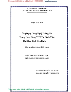Luận văn thạc sỹ ứng dụng công nghệ thông tin trong hoạt động y tế tại bệnh viện đa khoa tỉnh hòa bình