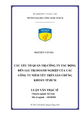 Luận văn thạc sĩ kế toán các yếu tố quản trị công ty tác động đến giá trị doanh nghiệp của các công ty niêm yết trên sàn chứng khoán tp hcm