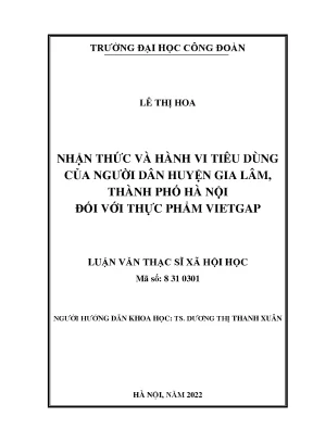 Nhận thức và hành vi tiêu dùng của người dân huyện gia lâm thành phố hà nội đối với thực phẩmvietgap