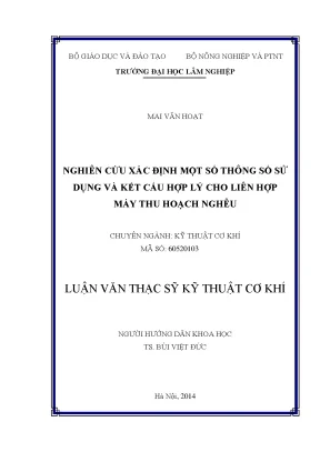Luận văn thạc sĩ hay nghiên cứu xác định một số thông số sử dụng và kết cấu hợp lý cho liên hợp máy thu hoạch nghêu