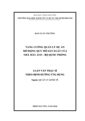 Luận văn thạc sĩ hay tăng cường quản lý dự án mở rộng quy mô sản xuất của nhà máy z115 bộ quốc phòng