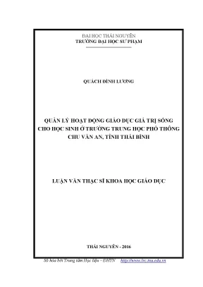 Luận văn thạc sĩ hay quản lý hoạt động giáo dục giá trị sống cho học sinh ở trường trung học phổ thông chu văn an tỉnh thái bình