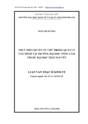 Luận văn thạc sĩ hay thực hiện quyền tự chủ trong quản lý tài chính tại trường đại học nông lâm thuộc đại học thái nguyên