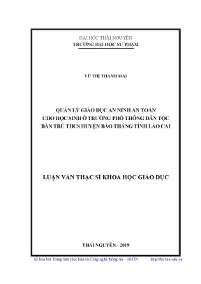 Luận văn thạc sĩ hay quản lý giáo dục an ninh an toàn cho học sinh ở trường phổ thông dân tộc bán trú thcs huyện bảo thắng tỉnh lào cai