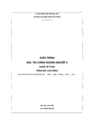 Giáo trình mô đun tài chính doanh nghiệp 2 nghề kế toán trình độ cao đẳng trường cđ kinh tế kỹ thuật bạc liêu