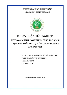 Khóa luận tốt nghiệp một số giải pháp hoàn thiện công tác quản trị nguồn nhân lực tại công ty tnhh tmdv sao nam việt
