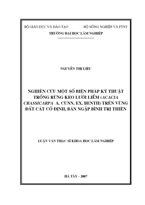 Luận văn thạc sĩ hay nghiên cứu một số biện pháp kỹ thuật trồng rừng keo lưỡi liềm acacia crassicarpa a cunn ex benth trên vùng đất cát cố định bán ngập bình trị thiên