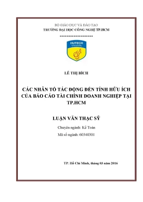 Luận văn thạc sĩ kế toán các nhân tố tác động đến tính hữu ích của báo cáo tài chính doanh nghiệp tại tp hcm