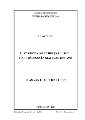 Luận văn thạc sĩ hay phát triển kinh tế huyện phú bình tỉnh thái nguyên giai đoạn 2005 2013