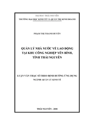 Luận văn thạc sĩ hay quản lý nhà nước về lao động tại khu công nghiệp yên bình tỉnh thái nguyên