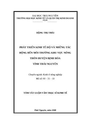 Luận văn thạc sỹ phát triển kinh tế hộ và những tác động đến môi trường khu vực nông thôn huyện định hóa tỉnh thái nguyên