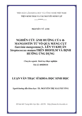 Luận văn thạc sĩ hay nghiên cứu ảnh hưởng của a mangostin từ vỏ quả măng cụt garcinia mangostana l lên vi khuẩn streptococcus mutans trên biofilm và định hướng ứng dụng