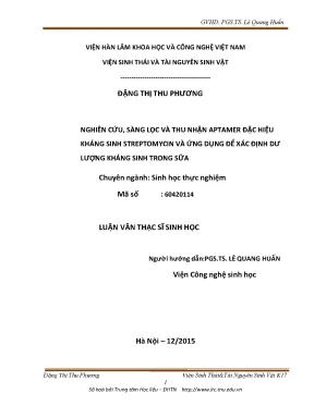 Luận văn thạc sĩ hay nghiên cứu sàng lọc và thu nhận aptamer đặc hiệu kháng sinh streptomycin và ứng dụng để xác định dư lượng kháng sinh trong sữa