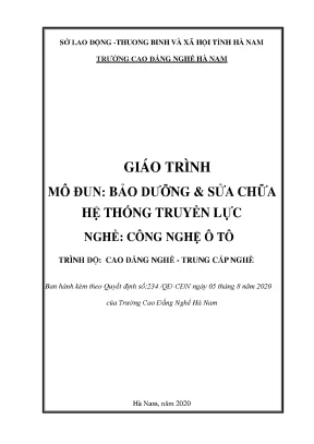 Giáo trình mô đun bảo dưỡng sửa chữa hệ thống truyền lực nghề công nghệ ô tô