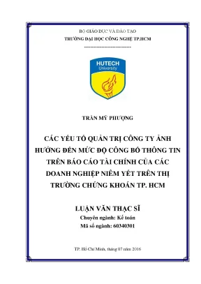 Luận văn thạc sĩ kế toán các yếu tố quản trị công ty ảnh hưởng đến mức độ công bố thông tin trên báo cáo tài chính của các doanh nghiệp niêm yết trên thị trường chứng khoán thành phố hồ chí minh