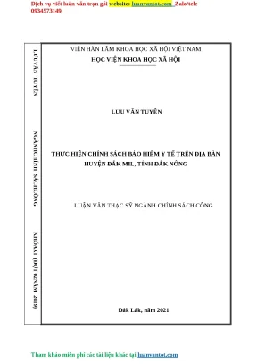 Thực hiện chính sách bảo hiểm y tế trên địa bàn huyện đắk mil tỉnh đắk nông luận văn thạc sỹ ngành chính sách công