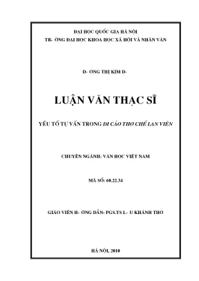 Luận văn thạc sĩ văn học yếu tố tự vấn trong di cảo thơ chế lan viên